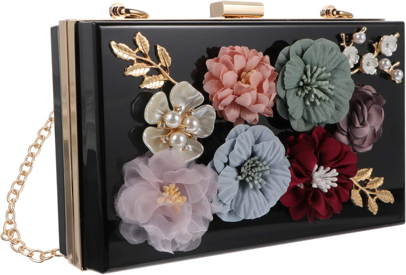 VALICLUD Frauen Kette Geldbörse Klare Acryl Tasche Blume Clutch Geldbörse mit Goldenen Kettenriemen