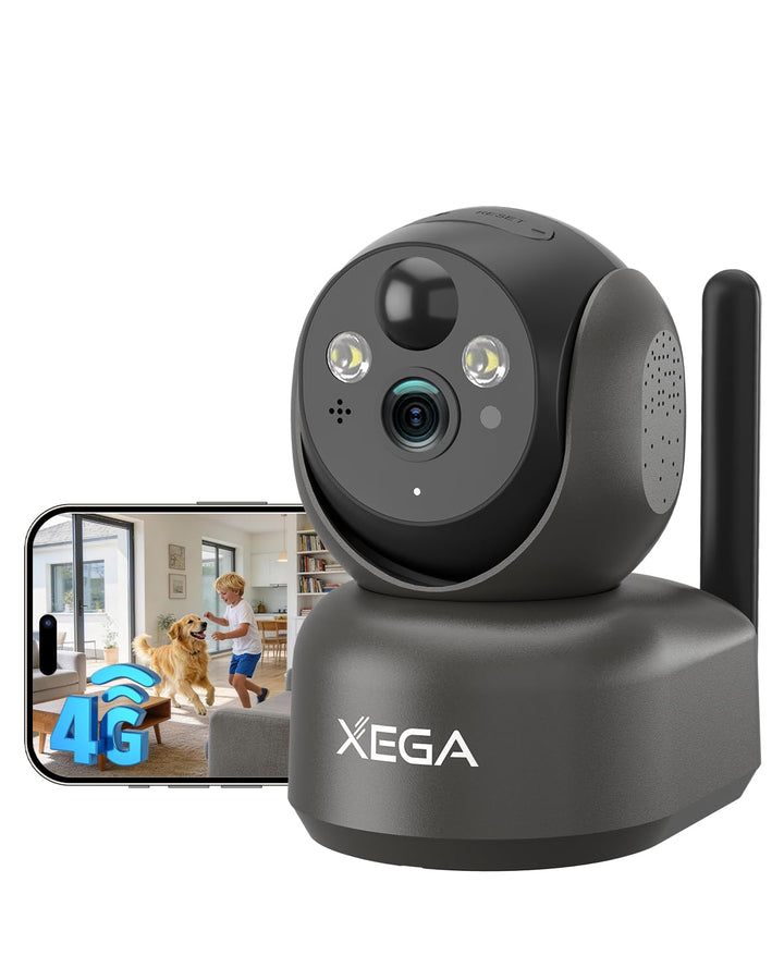Xega 4G LTE Überwachungskamera Innen Akku mit SIM Karte, Ohne WLAN Kamera mit 7800mAh Batterie, 2K P