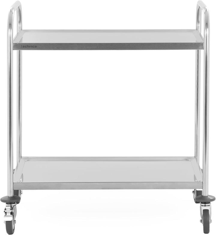 TECHNICA Servierwagen Edelstahl 2 Etagen mit Rollen & Bremse Rundgriff Schalldämmmatte 860x540x940mm