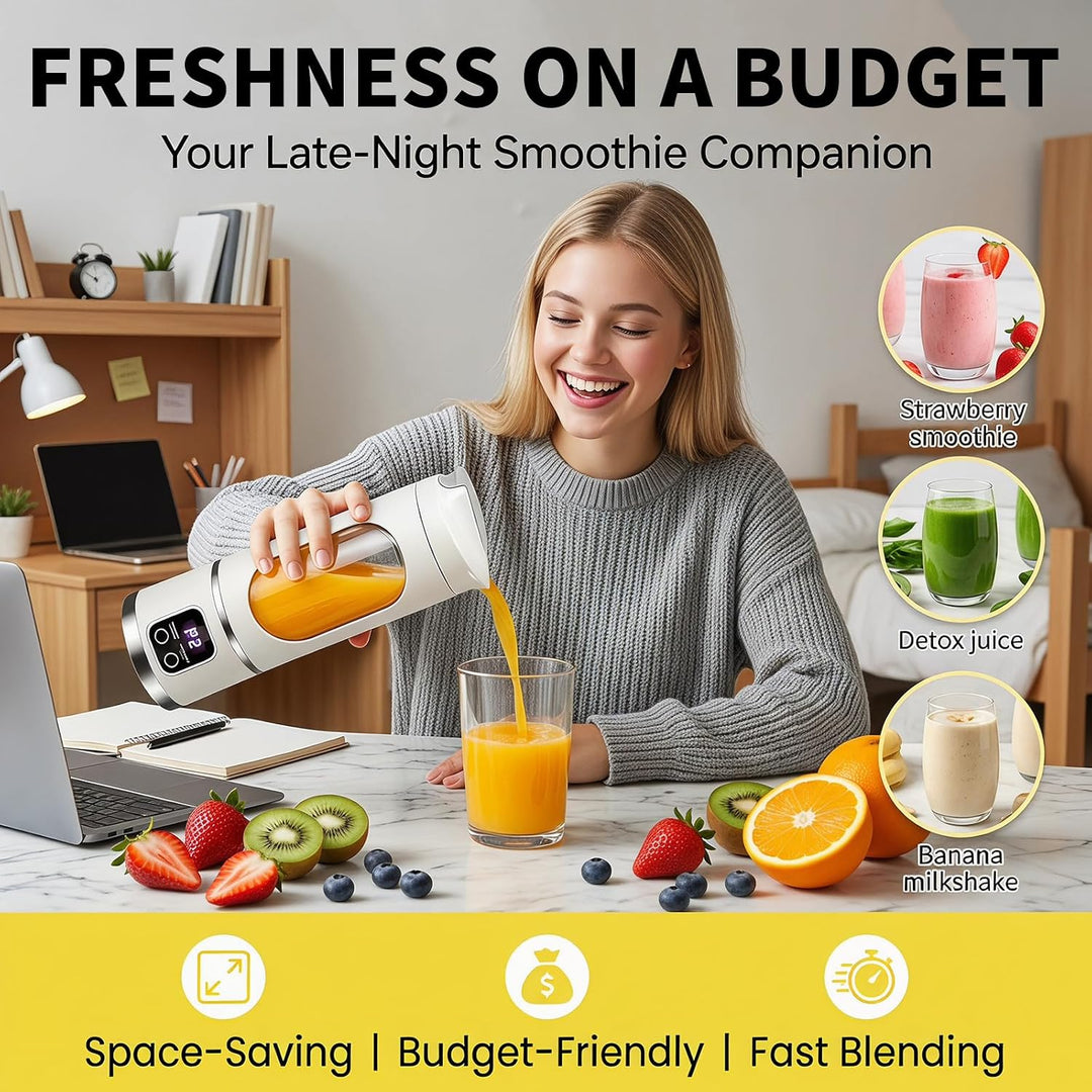 Yuragim Tragbarer Mixer Smoothie Maker To Go, 450ML Portable Blender mit LED Display & 12 Edelstahlk