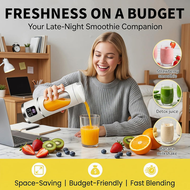 Yuragim Tragbarer Mixer Smoothie Maker To Go, 450ML Portable Blender mit LED Display & 12 Edelstahlk