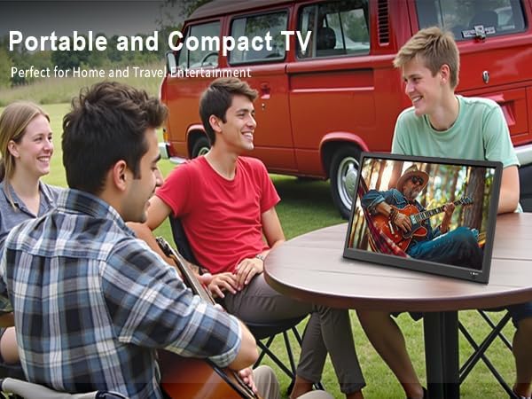 KCR Tragbarer Digitalfernseher, 12 V DVB-T2 TV, HDMI/AV/USB-Eingänge, Fernbedienung, 12 V Kfz-Ladege