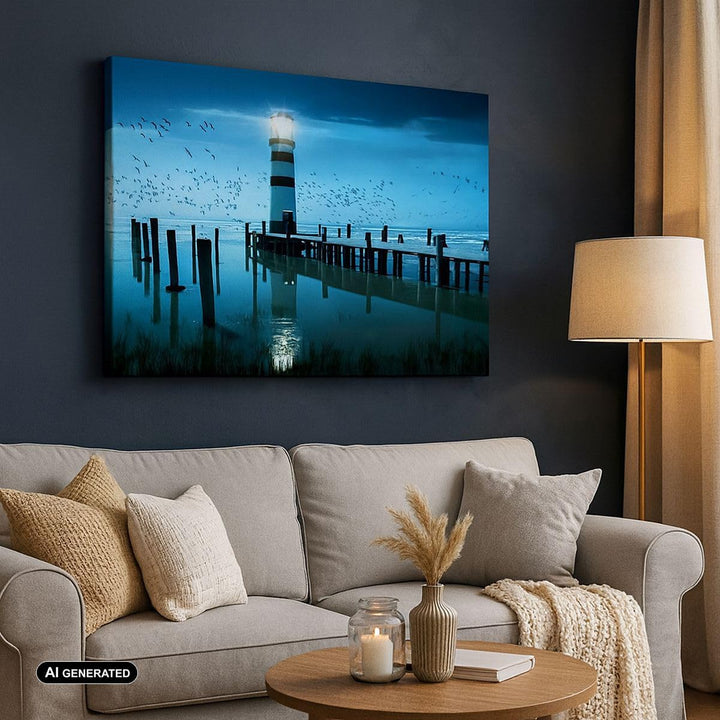 Bilder auf Leinwand 100x70cm Leinwandbild Vögel see laterne wolke Gross Wanddeko Bild Schlafzimmer K