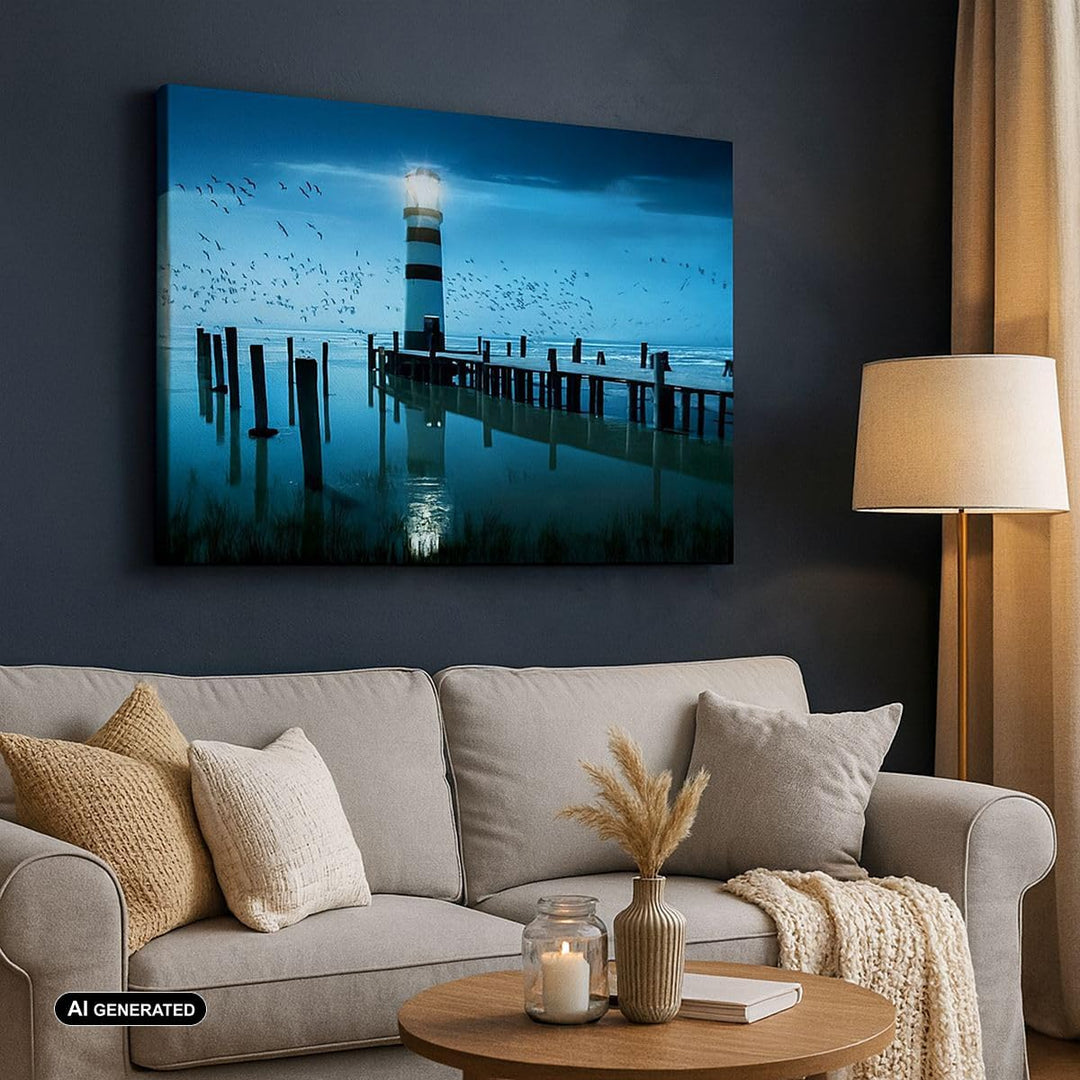 ARTTOR Bilder auf Leinwand Vögel see laterne wolke Leinwandbild 70x50cm Wandbilder Dekoration Wohnzi