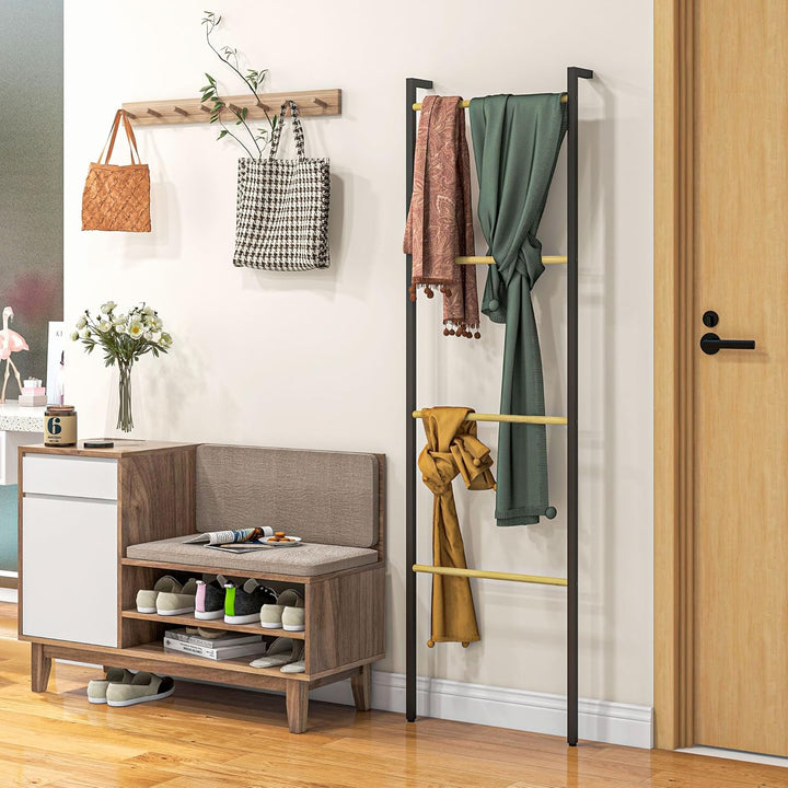 HOMCOM Handtuchleiter 49 x 167,5 cm Handtuchhalter mit 4 Stangen, platzsparend, für Badetücher, Klei