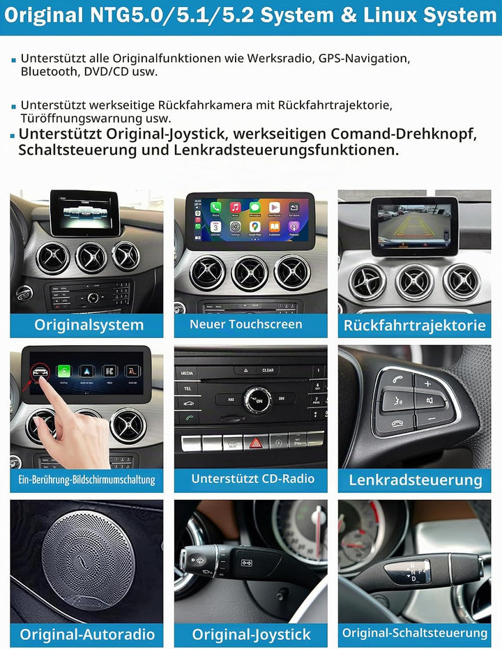 Autoradio 12,3 Zoll Touchscreen für 2015-2018 Mercedes Benz B-Klasse W246 mit NTG 5,0/5,1/5,2, unter