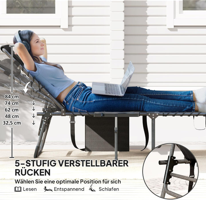 Outsunny Sonnenliege klappbar Gartenliege mit Kopfkissen, Liegestuhl mit 5-Fach verstellbare Rückenl