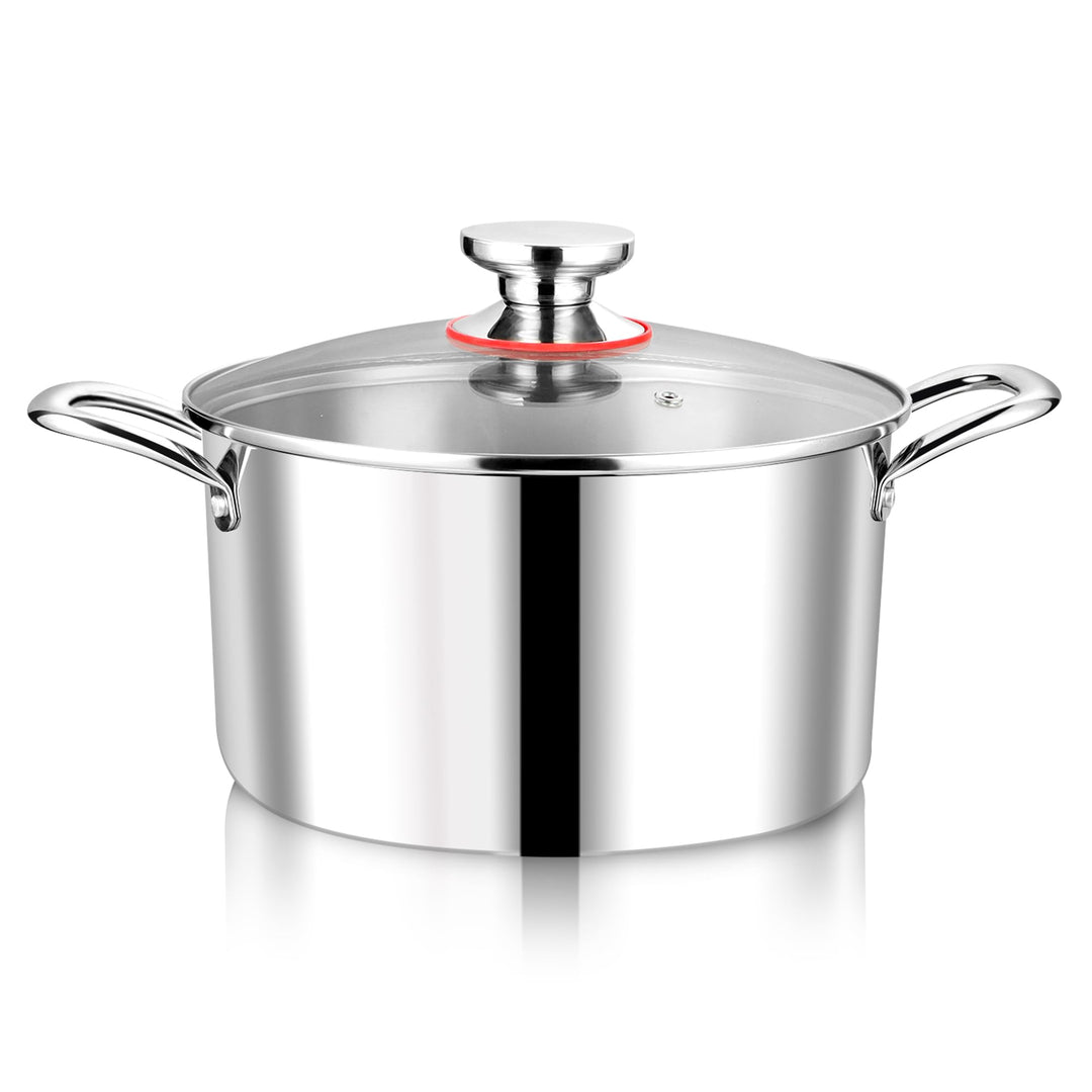 Joyfair Kochtopf, 22cm Premium 3-Lagiger Edelstahl Nudeltopf mit Glasdeckel, 5L Kochtopf Induktion S