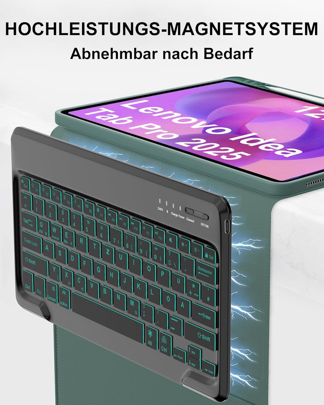Hülle mit Tastatur & 7-Farben Beleuchteter für Lenovo Idea Tab Pro Tablet 12,7" (2025 TB373FU) & Mot