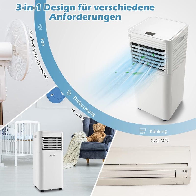 COSTWAY Mobile Klimaanlage für Räume bis zu 60-75 m³(20-25 m²), 7000 BTU, 2,1KW, Kühlen&Ventilieren&