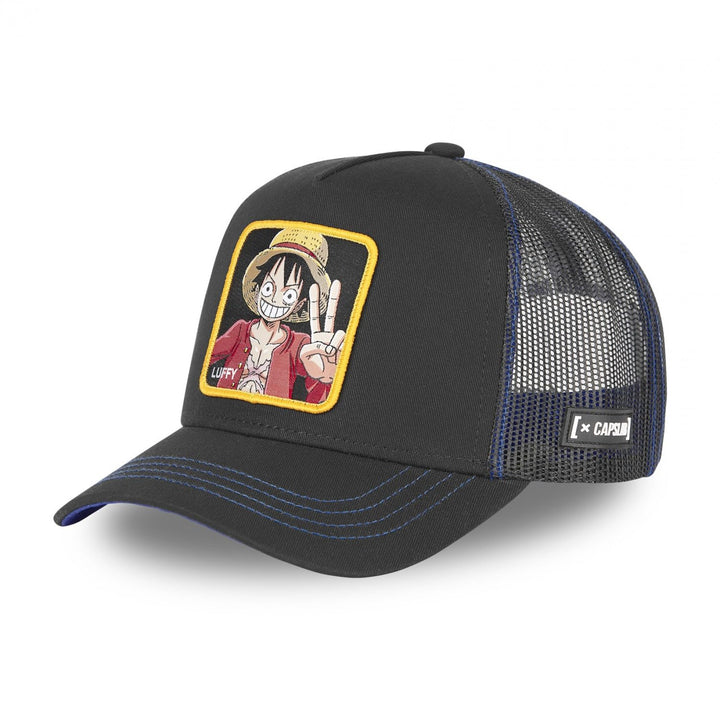 Capslab Straw Hat Crew One Piece gray Trucker Cap, Trucker-Luffy-Black-#30177