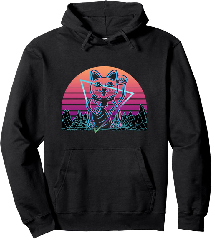 Maneki Neko Katze Retro Pullover Hoodie
