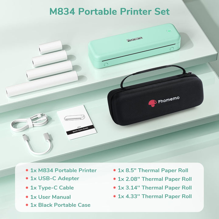 Phomemo M834 Thermodrucker A4, Mobiler Drucker A4 für Unterwegs, Büro, Schule, Zuhause, Kompatibel m