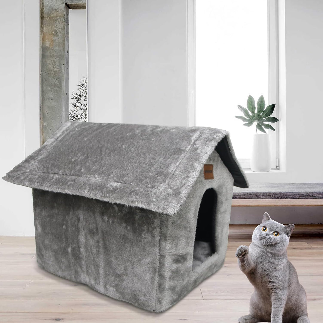 Whiwhi Plüsch Katzenhaus Katzenhöhlenbett mit Flauschiges Katzenkissen Tragbare Katzenhütte mit Ruts
