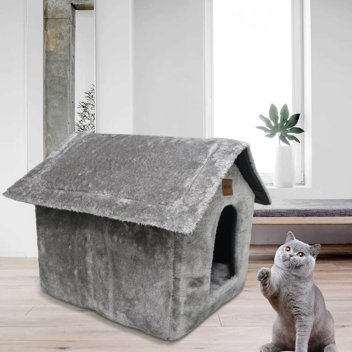 Whiwhi Plüsch Katzenhaus Katzenhöhlenbett mit Flauschiges Katzenkissen Tragbare Katzenhütte mit Ruts