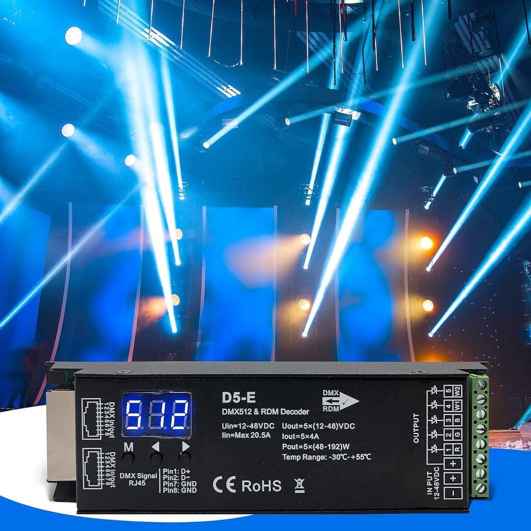 GIDEALED 5 Kanal DMX Decoder mit RDM Digitalanzeige,DMX512 Dimmertreiber PWM LED Controller für RGBC