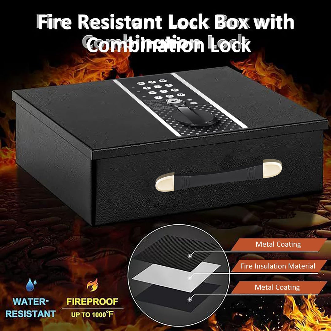Geldkassette Feuerfest Wasserdicht, Feuerfeste Dokumentenbox, Tresor Feuerfest mit Zahlenschloss &amp; S