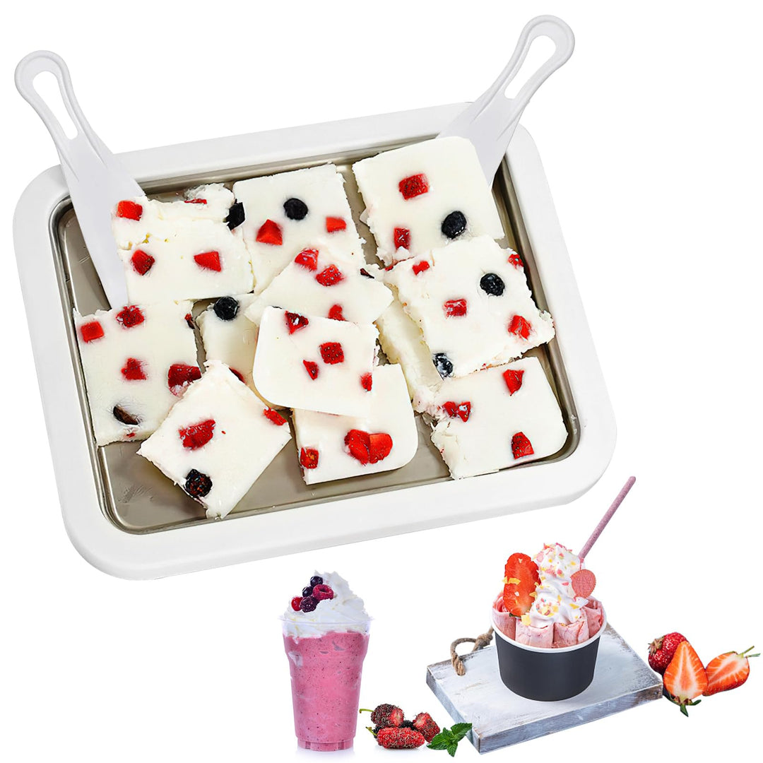 Rolled Ice Cream Maker, ZoneYan Eisplatte zum Eis Machen mit 2 Spateln, Eiscreme Roller Maker Pan, I