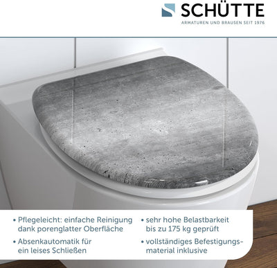 SCHÜTTE WC-Sitz Duroplast INDUSTRIAL GREY, Toilettensitz mit Absenkautomatik, passend für alle hande