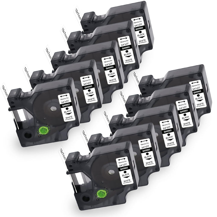 10X Molabel kompatibel mit Dymo D1 Etikettenband 19mm x 7m 45803 S0720830 Schwarz auf Weiss, geeigne