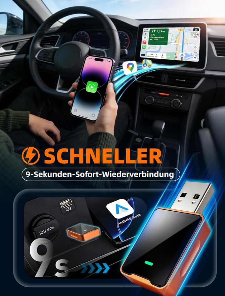 2 in 1 Wireless CarPlay für Apple & Android Auto Adapter, WLAN 6GHZ, Automatische Wiederverbindung,