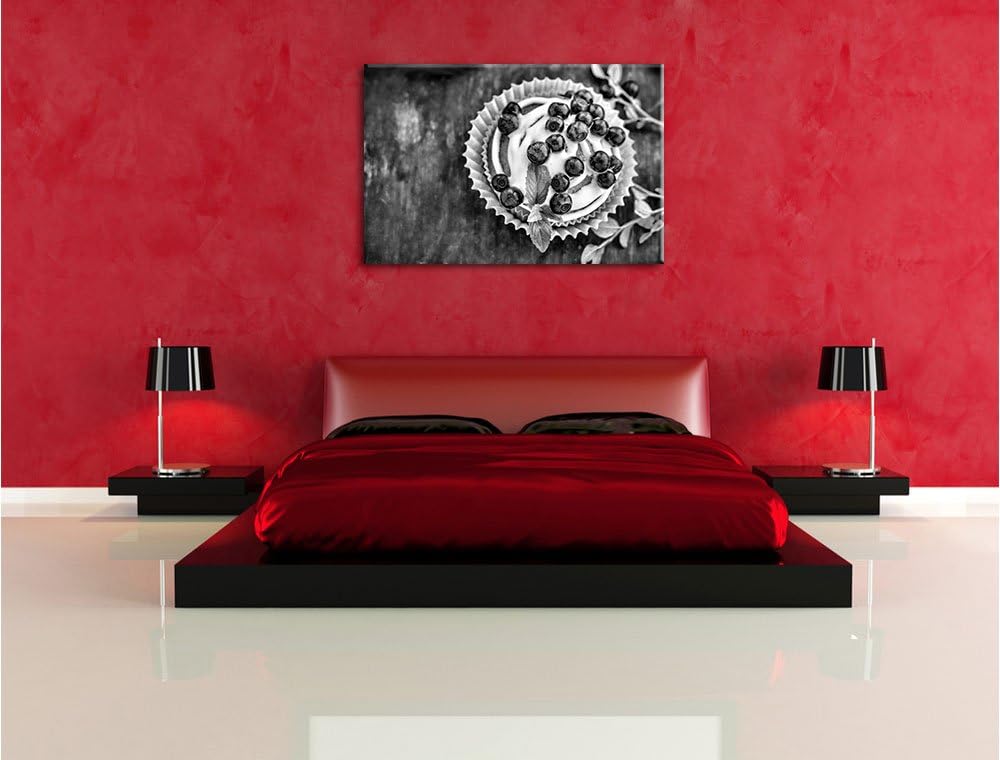 Pixxprint Heidelbeercupcake / 100x70cm Leinwandbild bespannt auf Holzrahmen/Wandbild Kunstdruck Deko