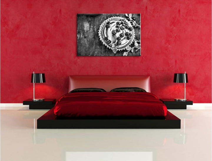 Pixxprint Heidelbeercupcake / 100x70cm Leinwandbild bespannt auf Holzrahmen/Wandbild Kunstdruck Deko