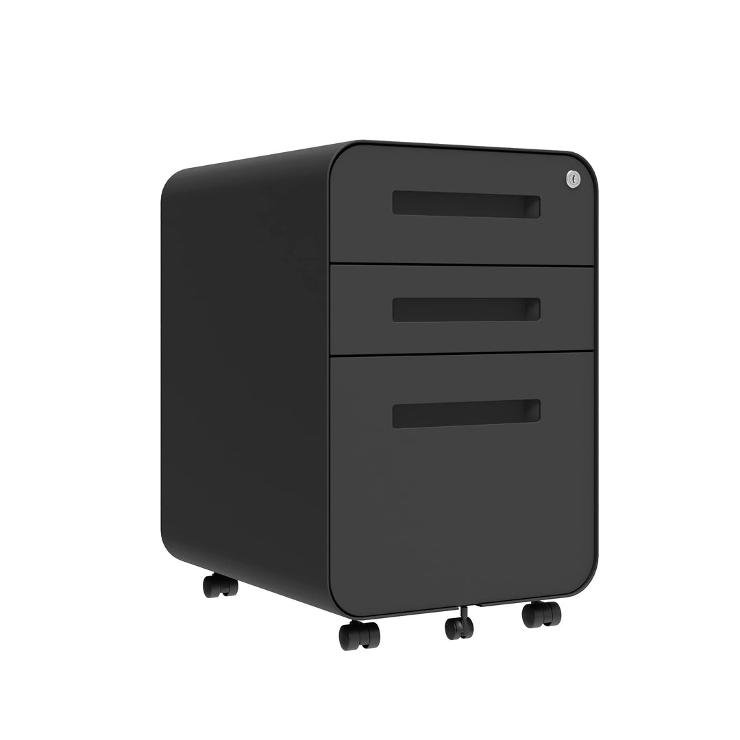 Super Solu Rollcontainer Metall Aktenschrank mit 3 Schubladen Büroschrank (Schwarz), Schwarz