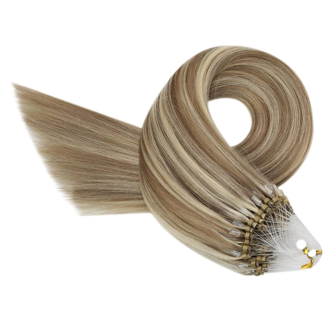 YoungSee Microring Extensions Echthaar Hellbraun Micro Ring Extensions 40 cm Microring Hair Extensio