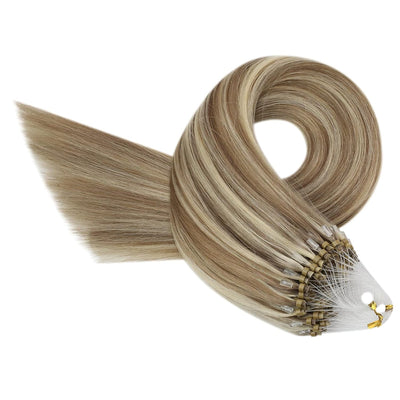 YoungSee Microring Extensions Echthaar Hellbraun Micoring Extensions 50 cm Haarverlangerung Microrin