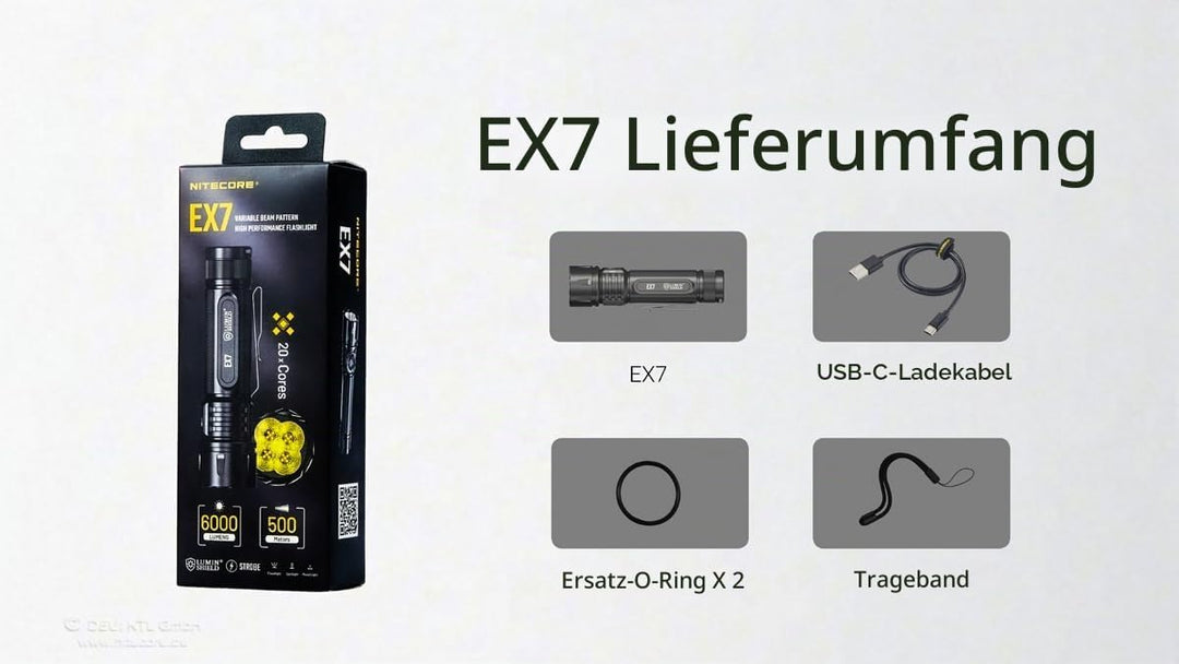 Nitecore EX7-6000 Lumen Flutlicht-Mix-betriebener USB-C-Akku, Schwarz