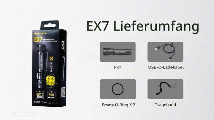 Nitecore EX7-6000 Lumen Flutlicht-Mix-betriebener USB-C-Akku, Schwarz