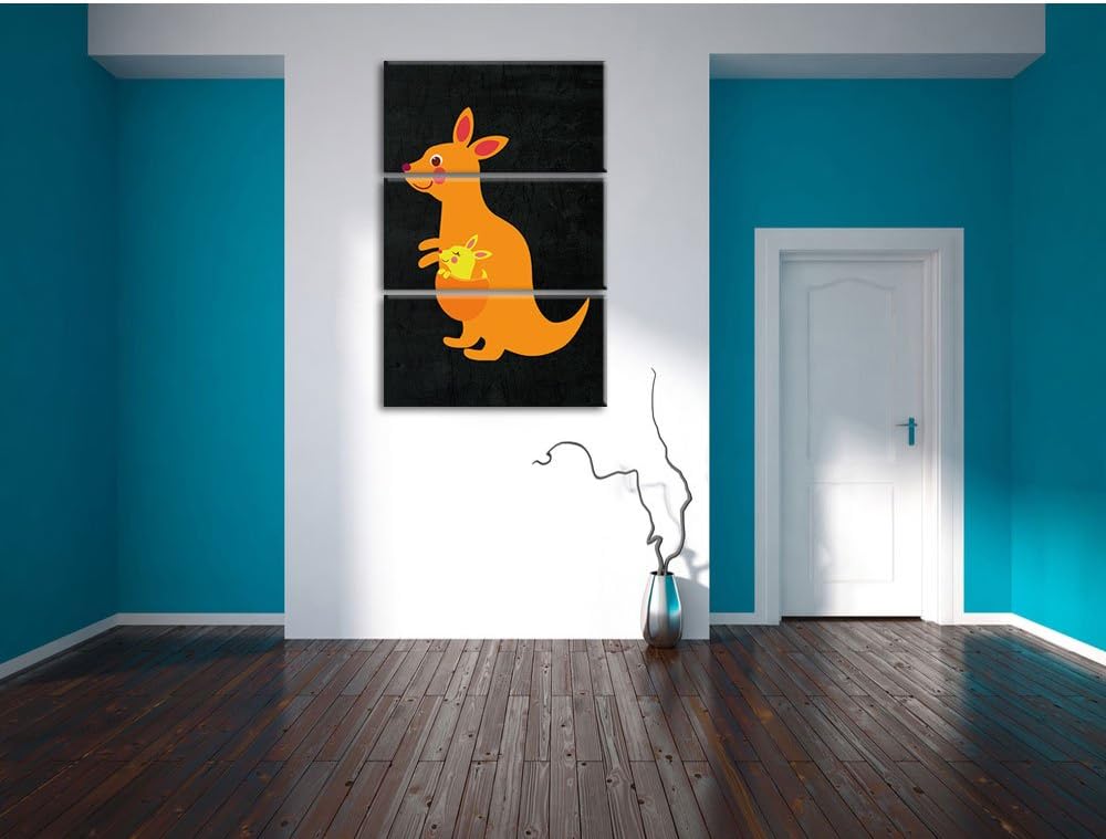 Pixxprint Niedliches Känguru als Leinwandbild/Grösse: 3 Teilig (120x80) cm/Wandbild/Kunstdruck/ferti