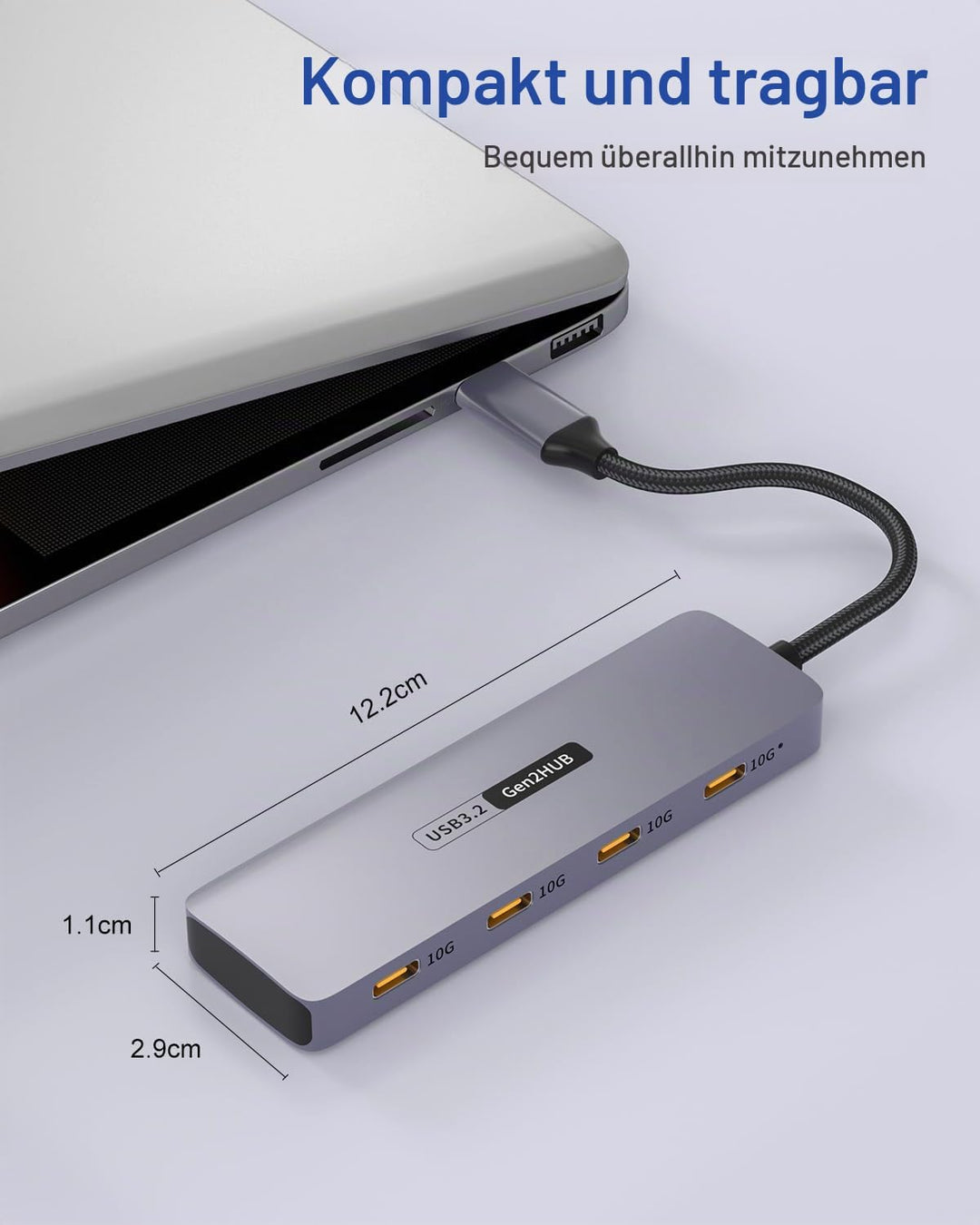 USB C Hub 10 Gbps, 4 IN 1 Adapter mit 4 USB C 3.2 Ports, Hochgeschwindigkeits Multiport Adapter für