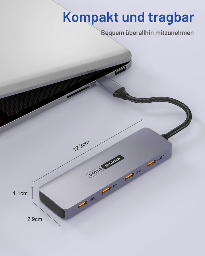 USB C Hub 10 Gbps, 4 IN 1 Adapter mit 4 USB C 3.2 Ports, Hochgeschwindigkeits Multiport Adapter für