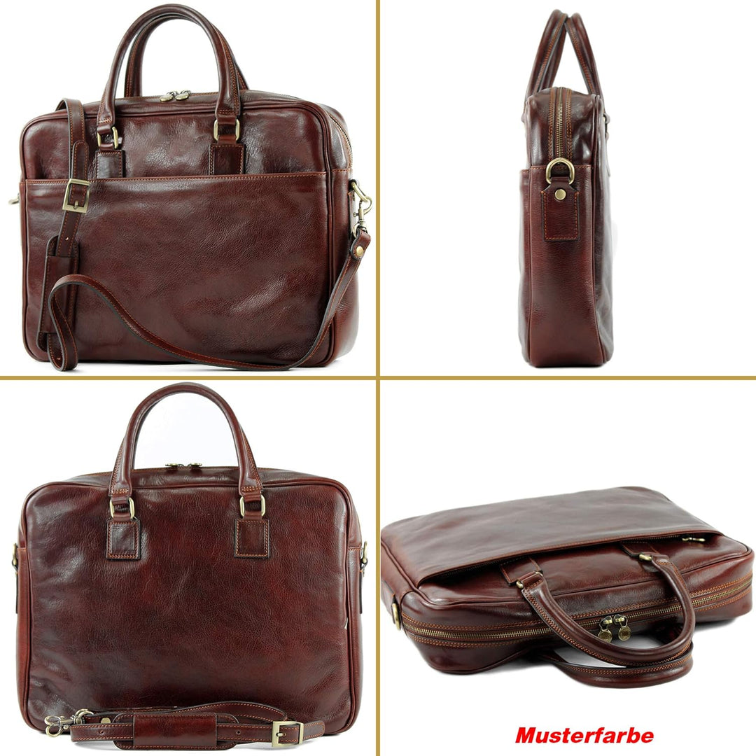 modamoda de - A004 - ital. Business Laptop Reise Tasche Leder Dunkelbraun, Dunkelbraun