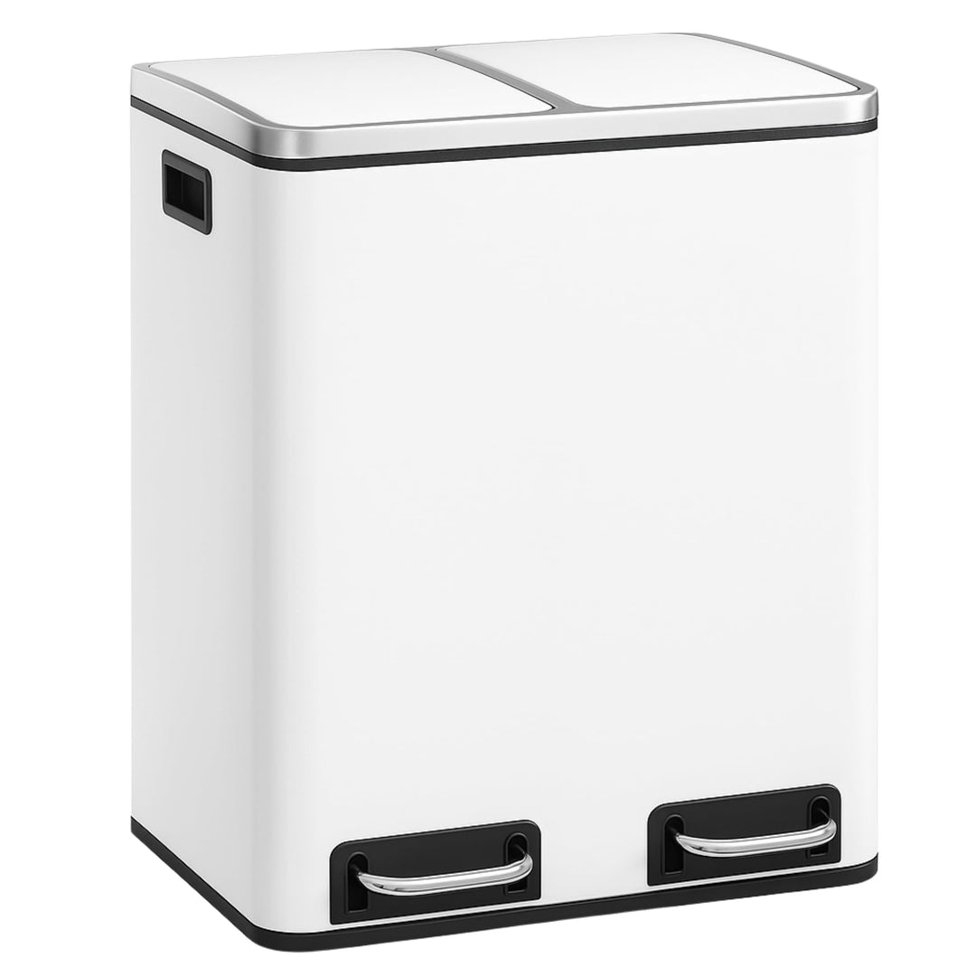 casa pura Floordirekt Mülleimer Küche 2×15L Weiss | 2-Fach Mülltrennsystem, Treteimer Küche, Metall,