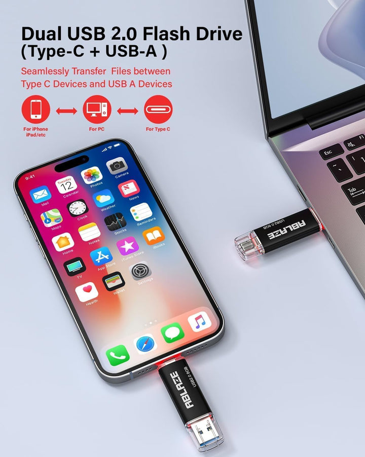 10 Stück USB C Stick 8GB OTG 2.0, ABLAZE Dual Speicherstick 2-IN-1 für Type-C Handy/Smartphone/Lapto