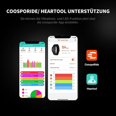 COOSPO HW9 Herzfrequenzmesser, Bluetooth ANT+ & Sensor LED & Smart HRM pulsuhren IP67 wasserdichte,