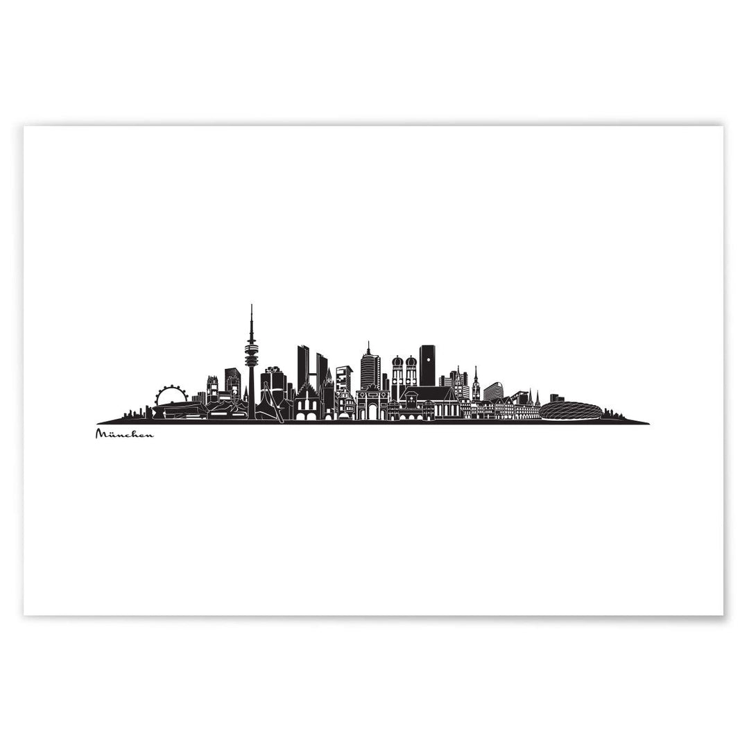 JUNIWORDS Poster mit/ohne Holzrahmen, Wähle ein Motiv, Skyline München, Wähle eine Grösse, 60 x 90 c