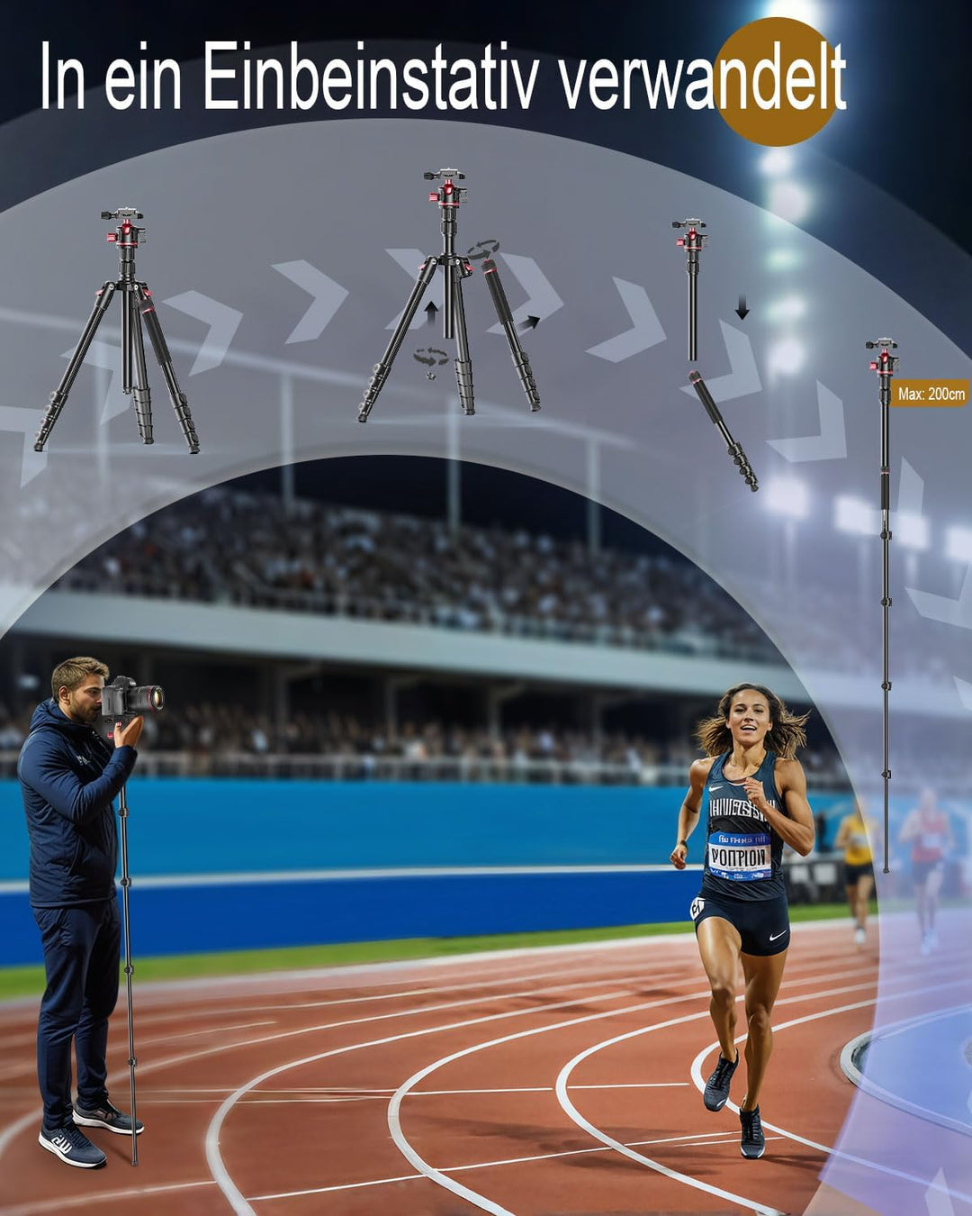 CAMBOFOTO 200cm Kamerastativ, 360°-Kugelkopf, professionelles Aluminium Stativ und Einbeinstativ mit