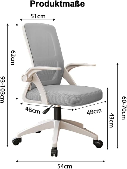 Bürostuhl,Ergonomischer Drehstuhl mit Atmungsaktiver Mesh-Rückenlehne,Hochklappbaren Armlehnen und L