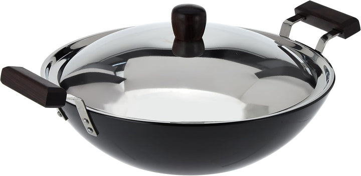 Futura Hard eloxiert deep-fry Pan (Kadhai) mit Stahl Deckel und flacher Boden 5 L, 5 L