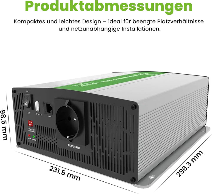 Offgridtec® PSI Sinus Spannungswandler RS485 1000W 1600W 12V 230V, 1000W