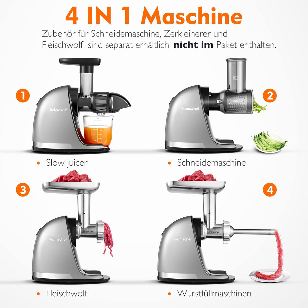 AMZCHEF Slow Juicer Entsafter Gemüse und Obst Profi Entsafter mit Ruhiger Motor & Umkehrfunktion & S