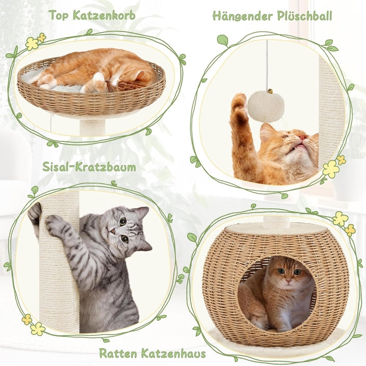 Yaheetech Kratzbaum Ratten Kletterbaum für grosse Katze, Stabiler Katzenkratzbaum mit Katzenhöhle Pl