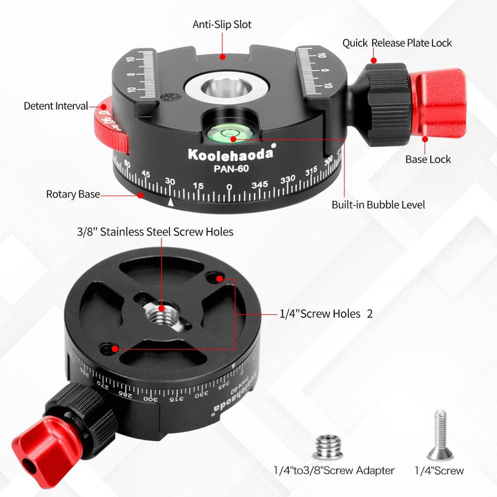Koolehaoda Panorama Stativkopf 360º Ganzmetall Stativkopf mit Indexierrotator kompatibel zum Arca Sw
