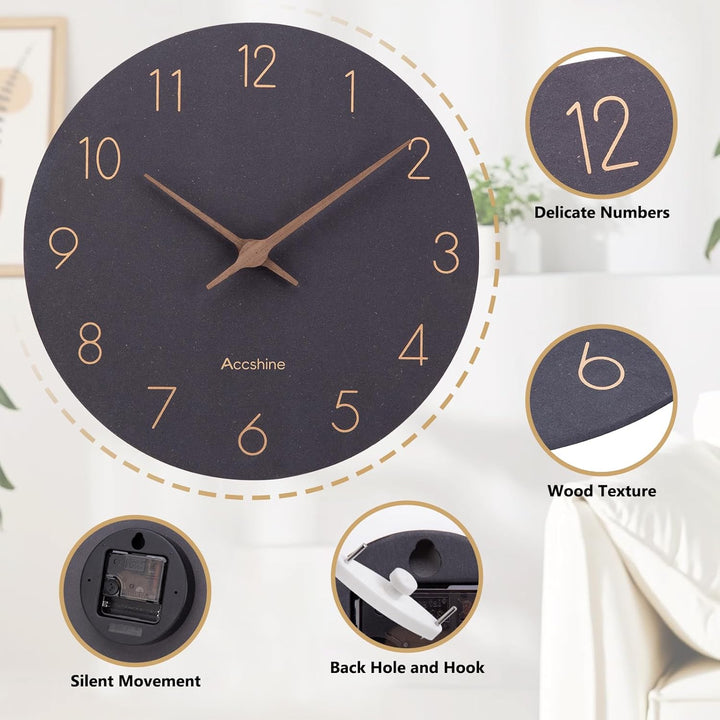 MDF Holz Wanduhr Ohne TickgeräUsche Lautlos Modern 25cm Quarz Gross Batterie Betriebene Wanduhr Einf