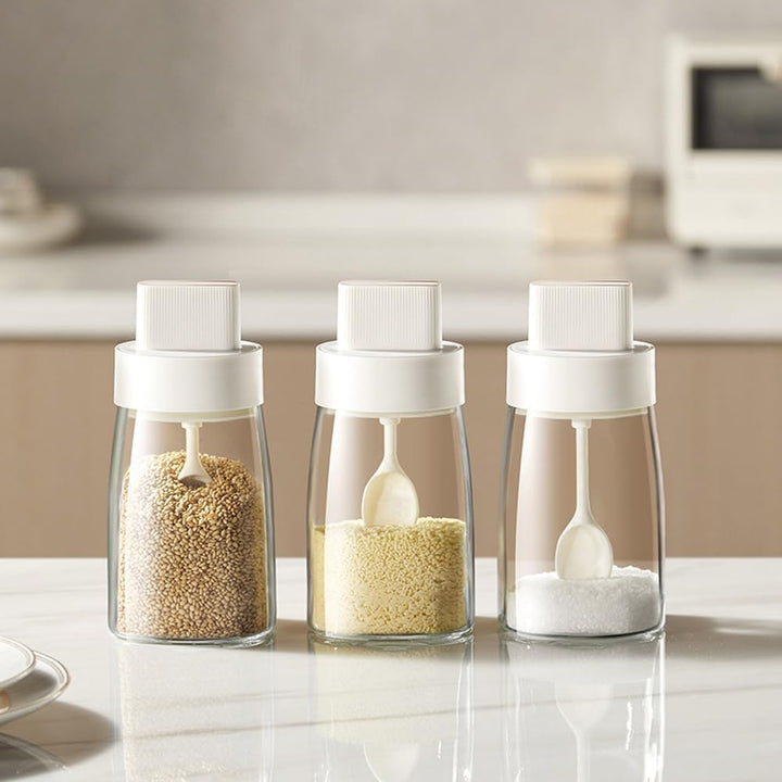 LOYUYU Küche Natrium Calcium Glas Gewürzgläser Gewürzboxen Set von 3, Gewürztöpfe Gewürzgläser, Komb