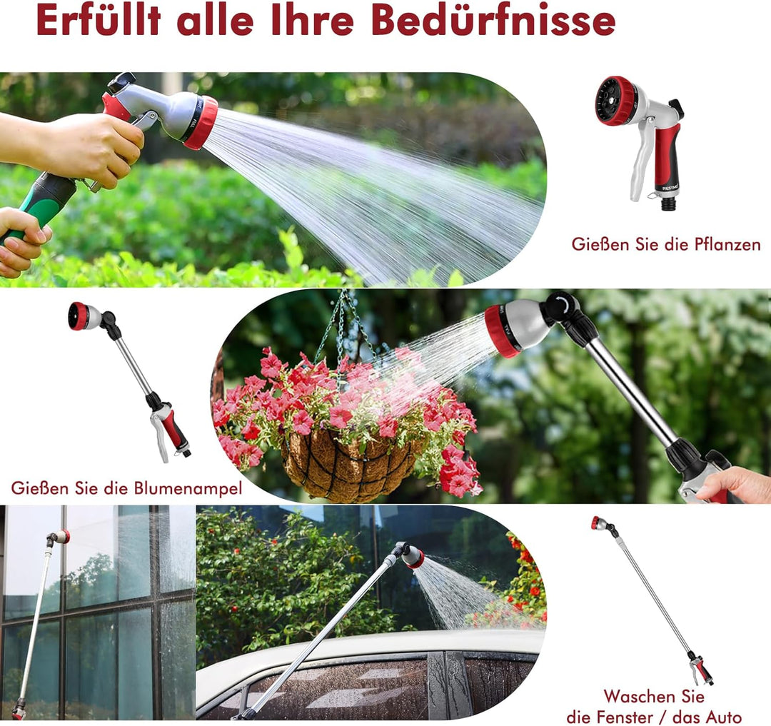 RESTMO Langer Teleskop Giessstab 92-152 cm, Lang Gartenbrause Metall mit 180° schwenkbaren Kopf, 7 S